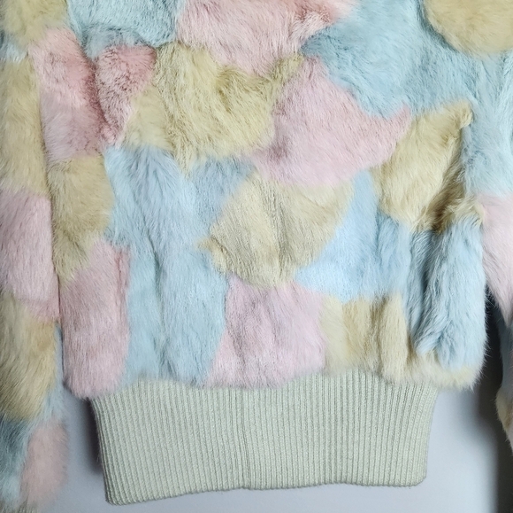 bebe rare rainbow multicolor rabbit fur coat sz S preppy Y2K lined - Picture 6 of 13